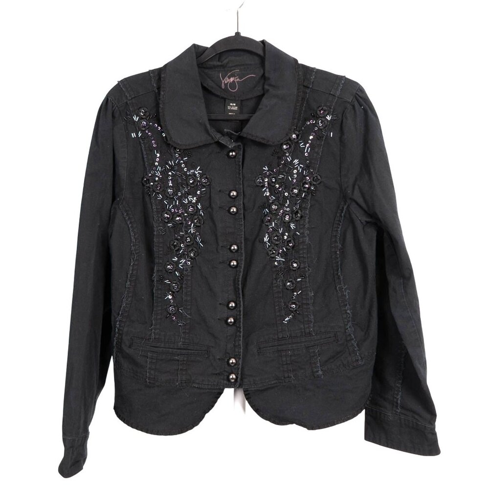 Embellished Jacket 14 16 Womens Black Whimsigoth Dark Fairy Rough Hem Sequin - Picture 1 of 5